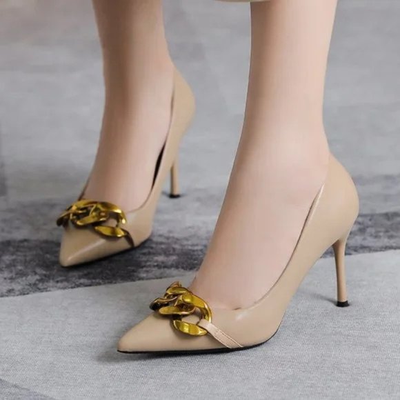 Fine heel metal buckle sharp -headed shallow mouth banquet Ms. wearing fairy sho - Picture 3 of 8